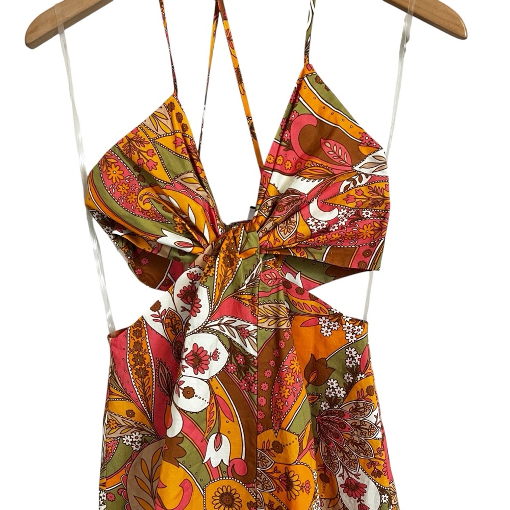 NWT Gianni Bini Ruby Paisley V-Neck Sleeveless Mini Dress 70's Style Cutouts Sz0 - Picture 7 of 15